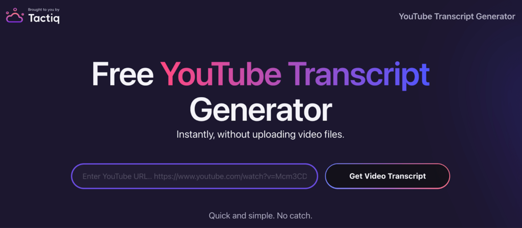How to transcribe a video from YouTube using Tactiq
