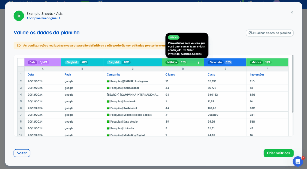 validação de dados das planilhas do Google Sheets