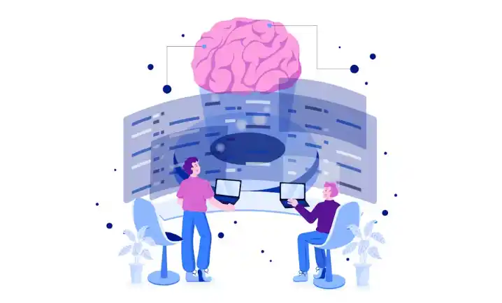 Cérebro conectado a computadores, representando a inteligência artificial 