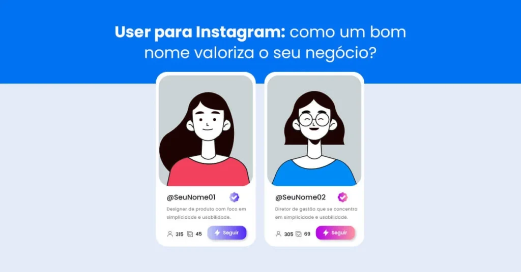 Exemplos de user no Instagram com nome de usuário, selo de verificação e perfil profissional ilustrado